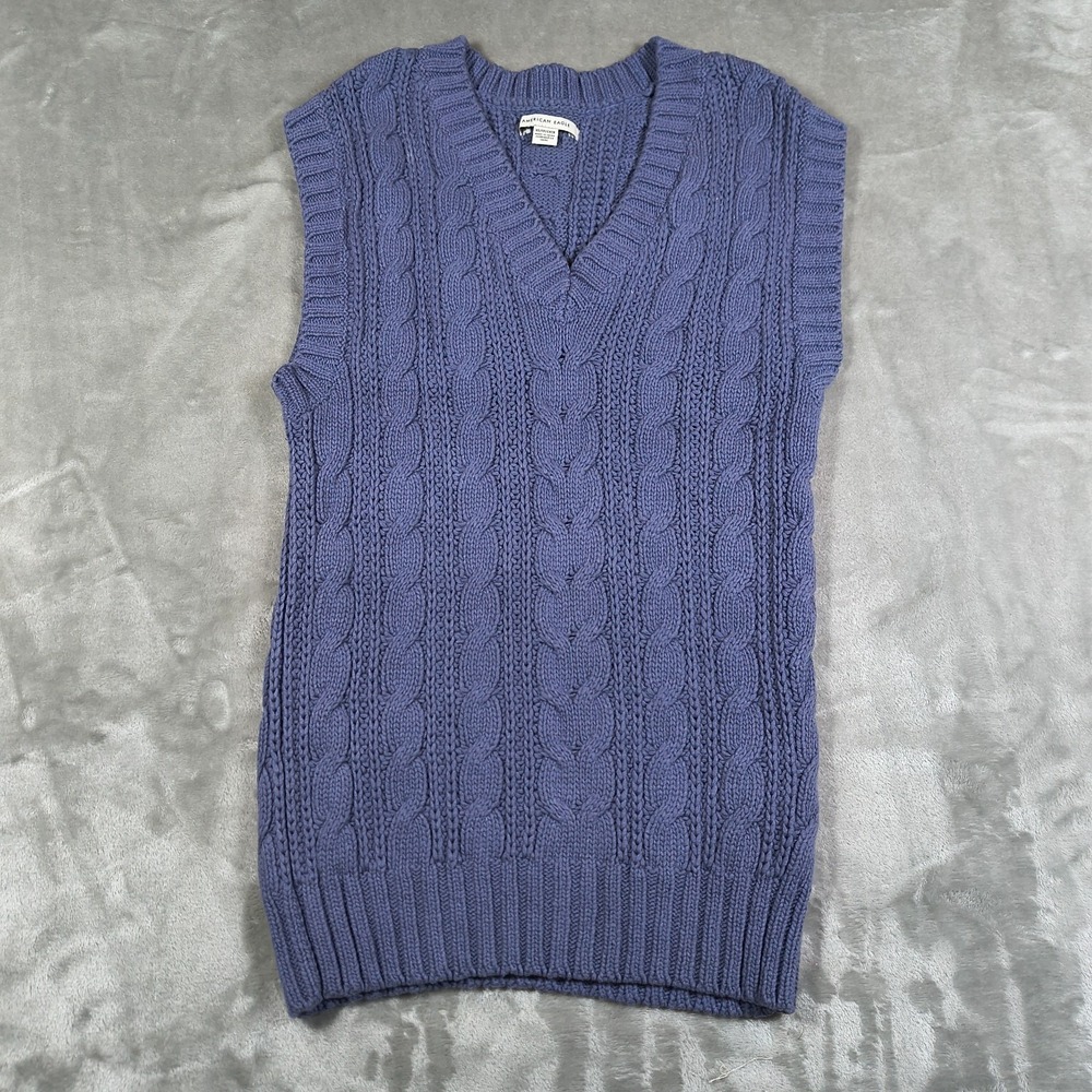 American Eagle Sweater Vest Women XS Cable Knit Y2K Preppy V Neck Academia Retro